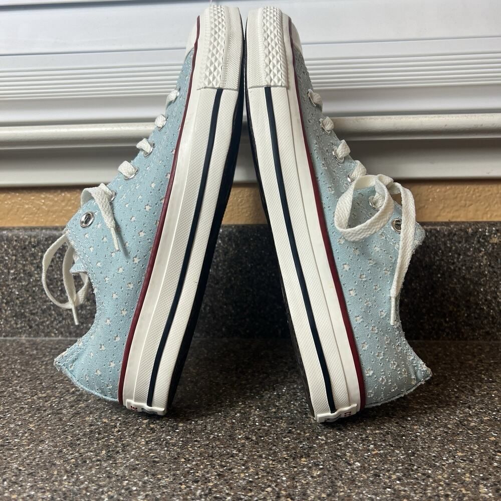 Converse All Star Blue Canvas Shoe Stars Cutout Sneaker Lace Up Womens 8 Low Top - Picture 5 of 11